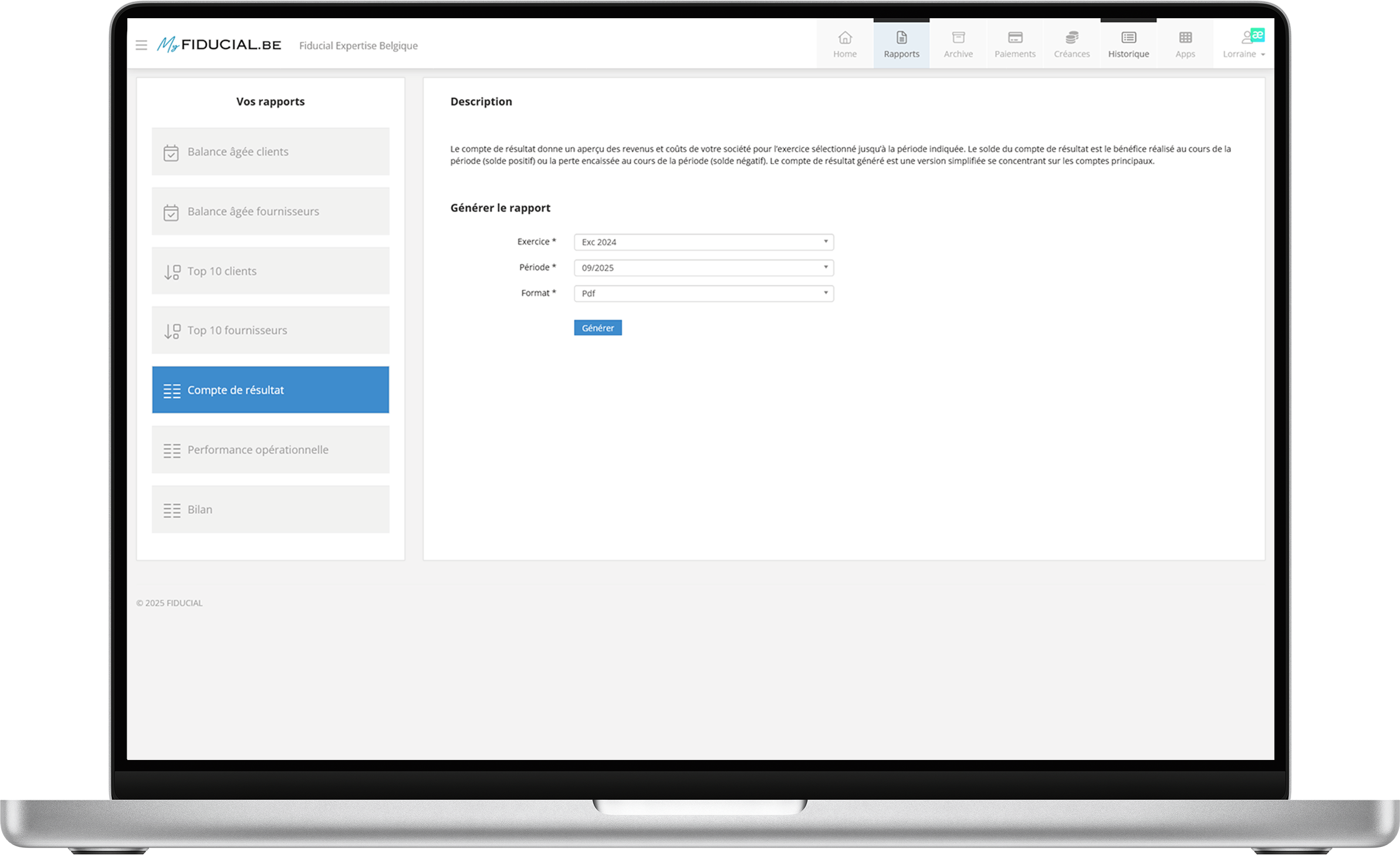 Site MyFiducialBe Income Statement Report